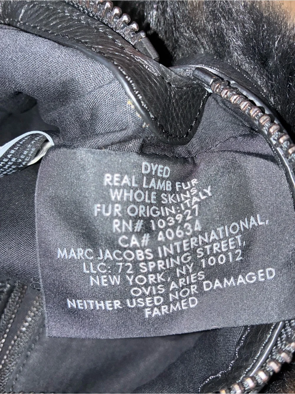 Marc By Marc Jacobs Black Leather Label on Real Lamb Fur